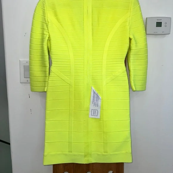 🆕 Hervé Leger Neon Yellow Nathalia Night Out Dress - Picture 7 of 12